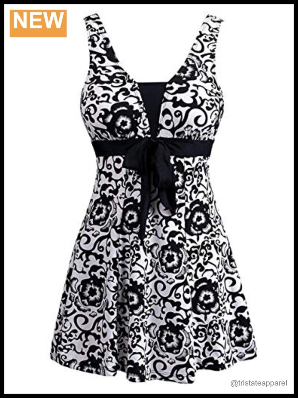 Plus Size One Piece Swimdress Tummy Control Built-in Shorts V Neck